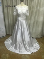 new white plus size wedding dresses 2019 lace short sleeve bridal gown a line bridal gown court train vestido de noiva
