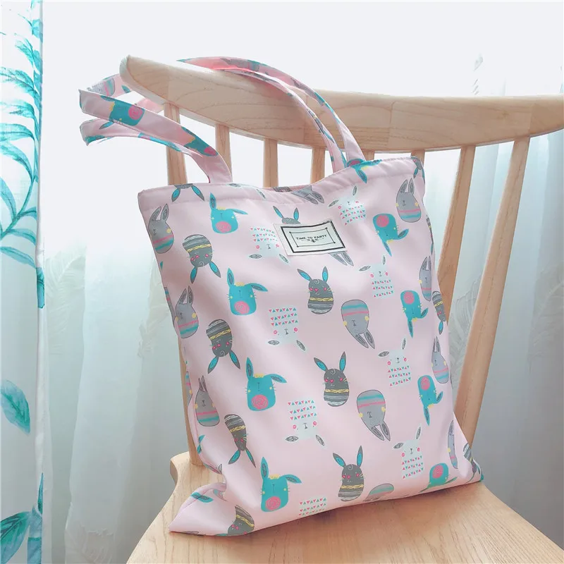 Water-proof Canvas Eco Shopping Tote Shoulder Bag Print Cartoon Bunny Pink Gray ZJ | Багаж и сумки