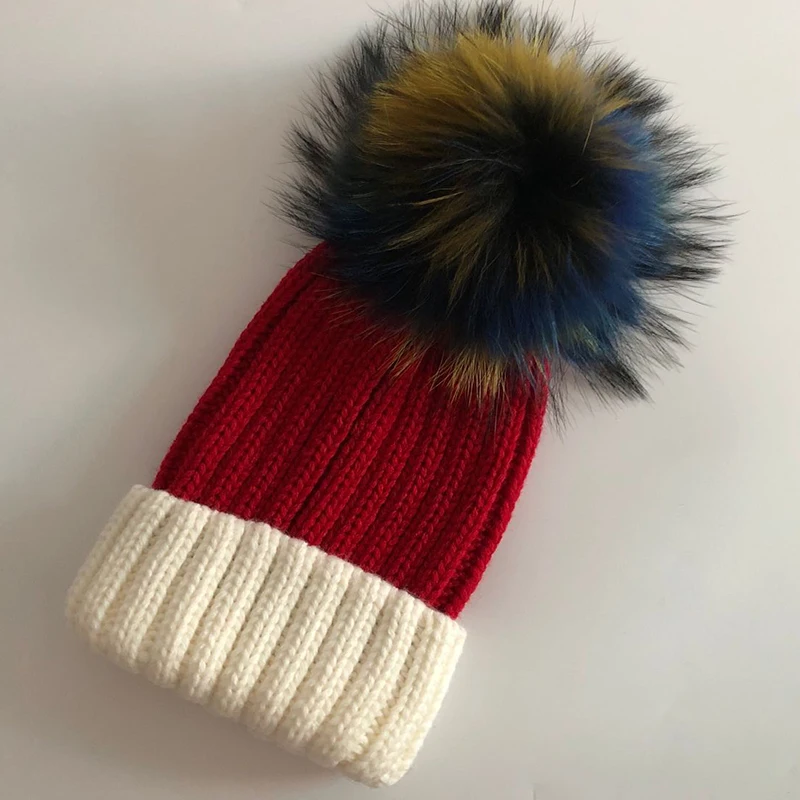 Модные помпоны из натурального Лисьего меха и норки, 15 см, шапочки Skullies Beanies для девочек, детские зимние теплые шапочки Skullies Beanies, новинка