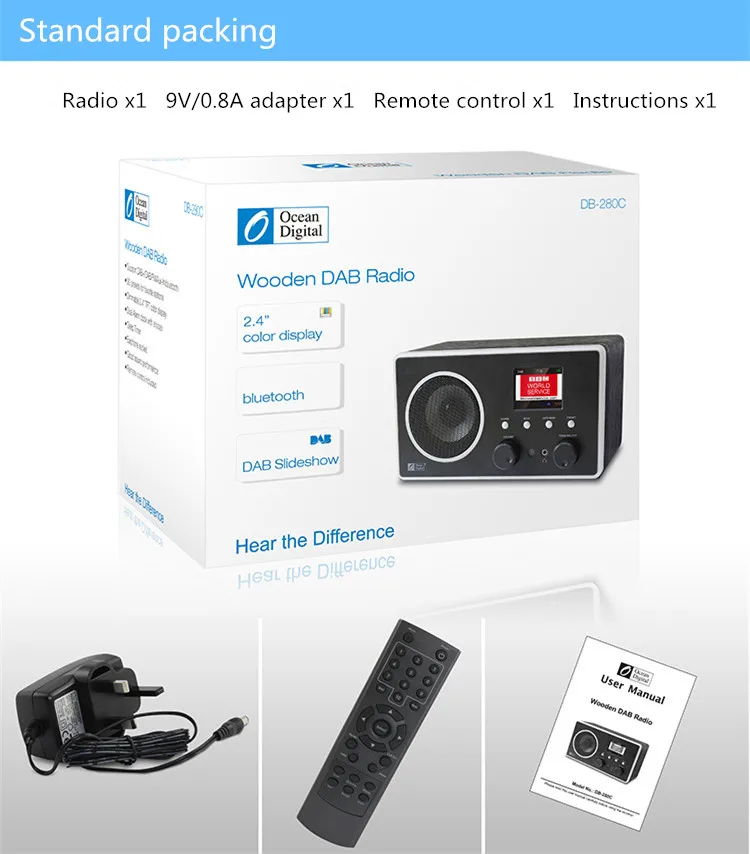 DAB/DAB+/FM радио океан цифровой DB-280C DAB цифровой радио Настольный деревянный Bluetooth