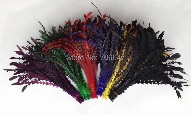 100Pcs/Lot!20-30cm Artistic Rooster Tail Feather Cutting Flower Coque Fish Bone Bunch-8colours available- Craft Millinery