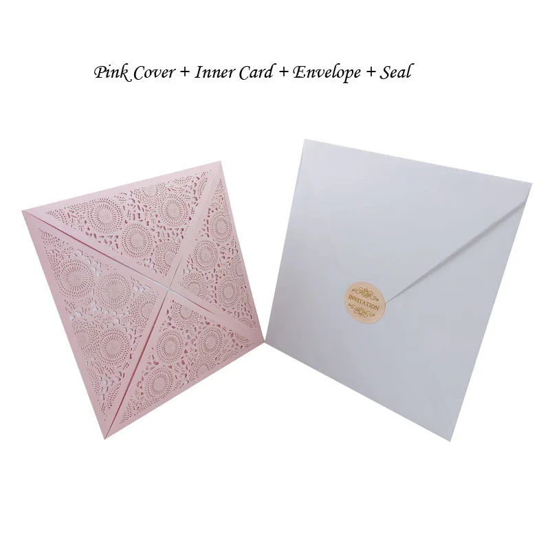 One Set Pink 1 шт., лазерная резка, роскошная Цветочная Свадебная пригласительная открытка, бумага, элегантные кружевные конверты, с принтом, свадебные украшения, вечерние принадлежности - Цвет: One Set Pink