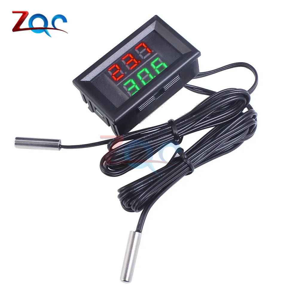 3 Digit 4V-28V Green DC 4 V-28 V Mini Dual Дисплей цифровой термометр ж/двойной NTC Водонепроницаемый металлический зонд Температура Сенсор тестер для автомобиля для ванной - Цвет: 3 Digit 4V-28V Green