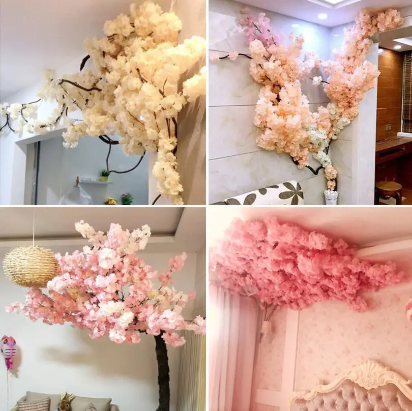 preço 100 Pçs Flores Artificiais Flor De Cerejeira Hastes Falso Ramos De Ôrvore Sakura Para Decoração De Ôrvore De Casamento