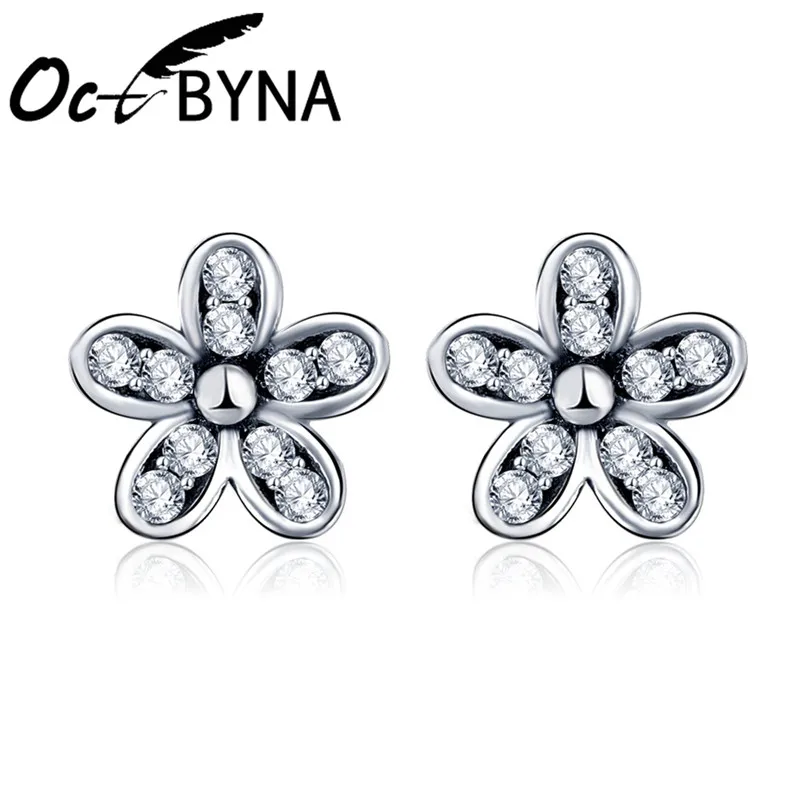 Женские серьги-гвоздики OCTBYNA брендовые с розовым цветком серебряного цвета |