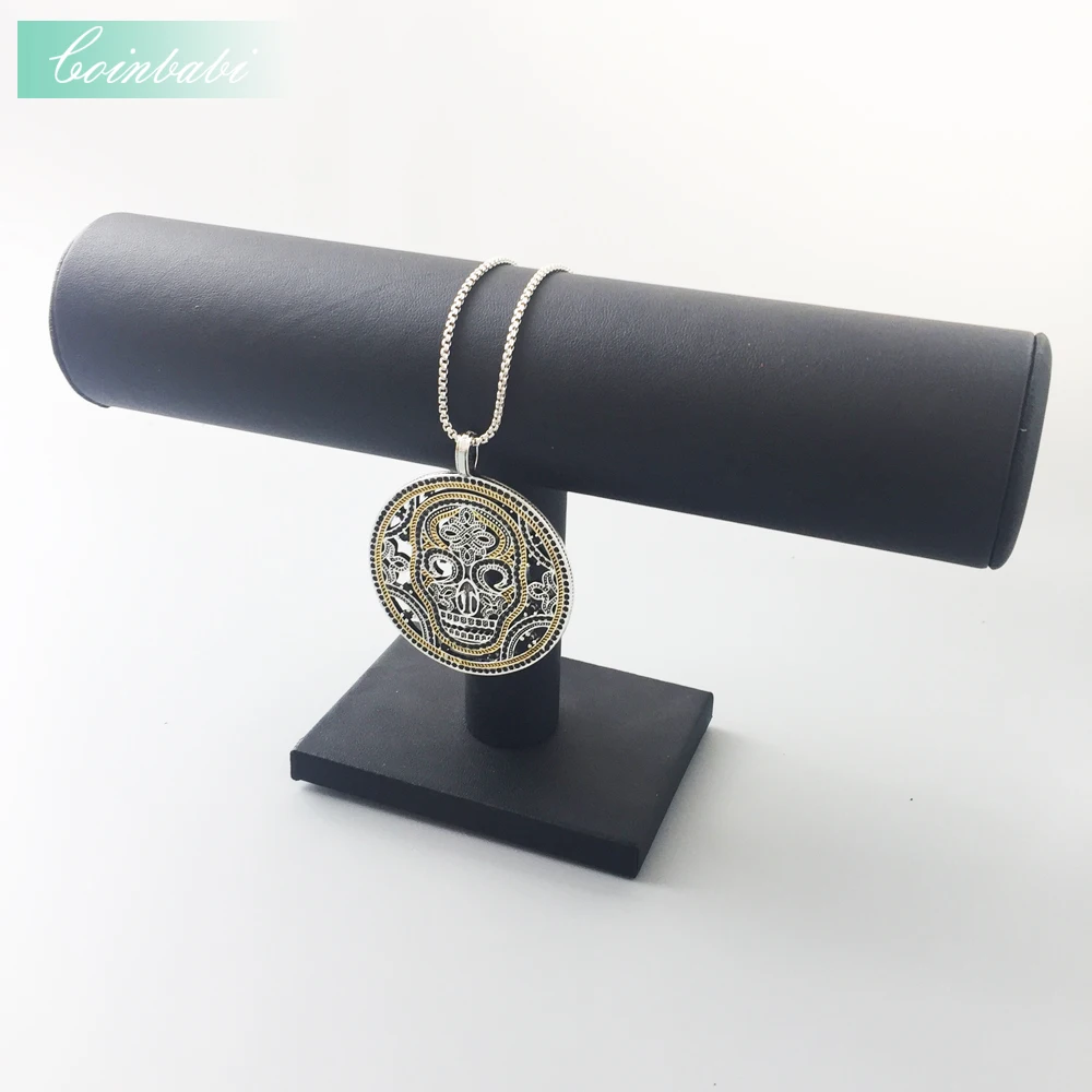 Круглое ожерелье с подвеской в виде диска черепом из серебра 925 пробы черного