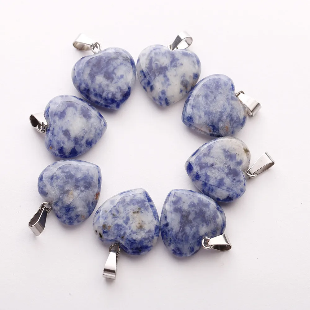 Sodalite stone Подвески из натурального камня в форме сердца для изготовления ювелирных изделий, смешанные Подвески 20 мм 50 шт./лот - Окраска металла: Sodalite stone