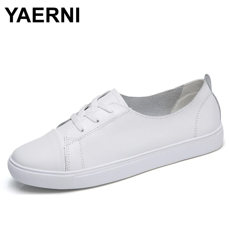 

YAERNI 2021 Осенняя женская обувь; Кожаные ботинки на толстой подошве; На шнуровке; Лоферы на плоской подошве; Женская обувь черного цвета, белые ...