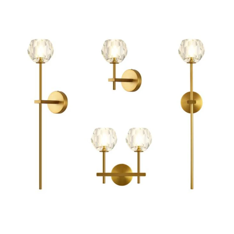 

Long Arm Clear Glass Gold E14 LED Wall Lamp Living Room Bedside Wall Light Hotel Bathroom Wall Sconce Surface Mount 110/220V