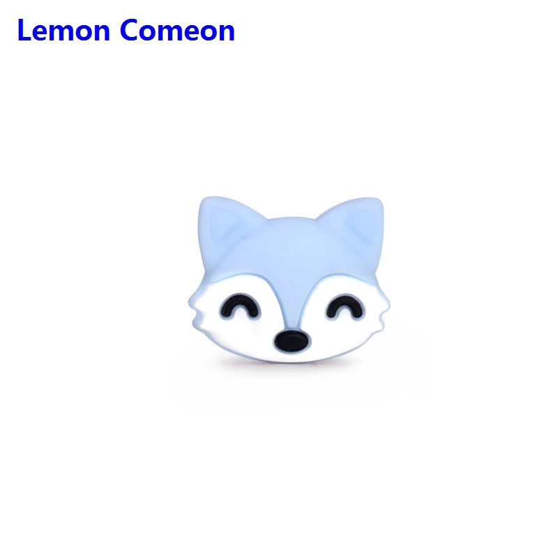 Lemon Comeon, 3 шт., пищевые силиконовые бусины с рисунком из мультфильма, мини-лиса, детский прорезыватель, прорезыватель, ожерелье, игрушки, сделай сам, бисер для кормления, подарки для новорожденных - Цвет: Fox1 Blue