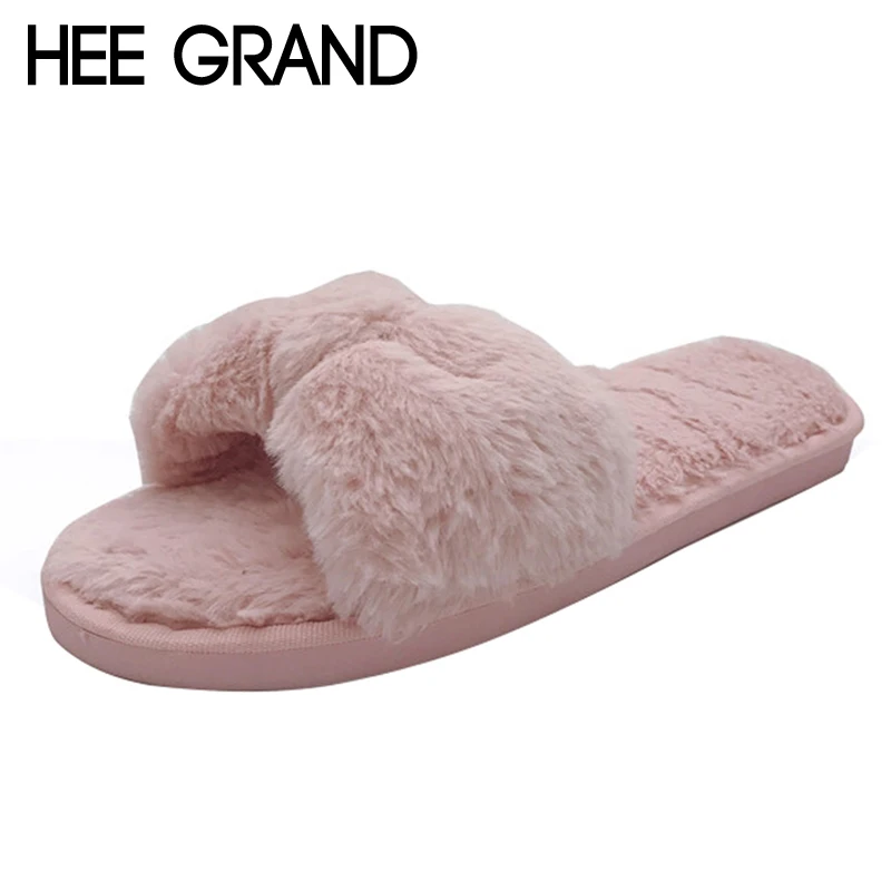 HEE GRAND/милые тапочки из искусственного меха модная обувь на плоской подошве