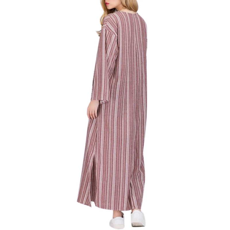 2020 Autumn Dress Women Striped Printing Elegant Bohemian Patchwork Long Elbise Sleeve V-neck Loose Vestido Ladies | Женская одежда