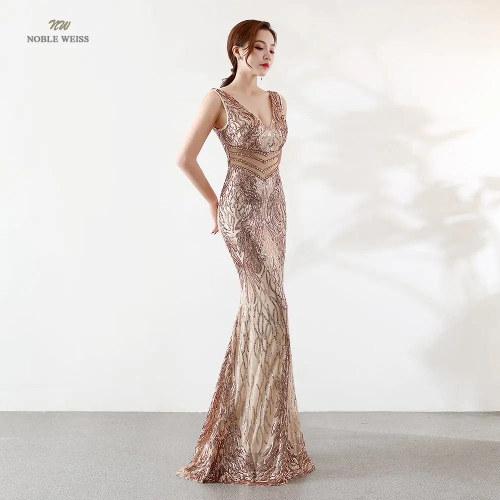 Золотой Платье для выпускного вечера Золотое Русалка vestido de festa longo сексуальное длинное платье для выпускного вечера с v-образным вырезом на спине вечерние платья с пайетками - Цвет: Золотой