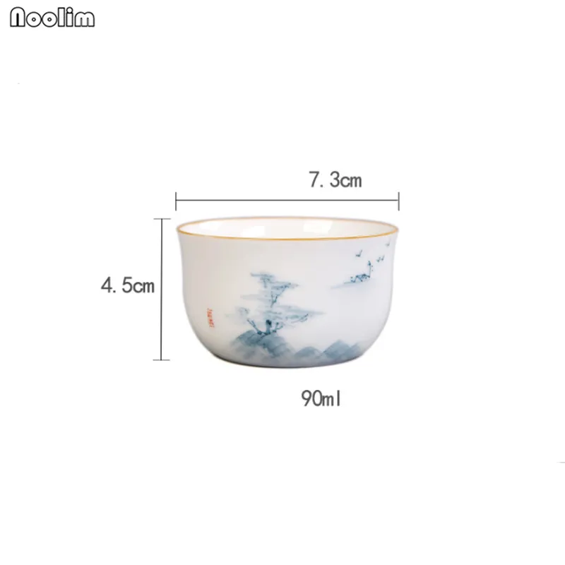 NOOLIM Ceramic Kung Fu Master Tea Cups White Porcelain Hand Painted Lotus Chinese Household Teacups Office Drinkware | Дом и сад