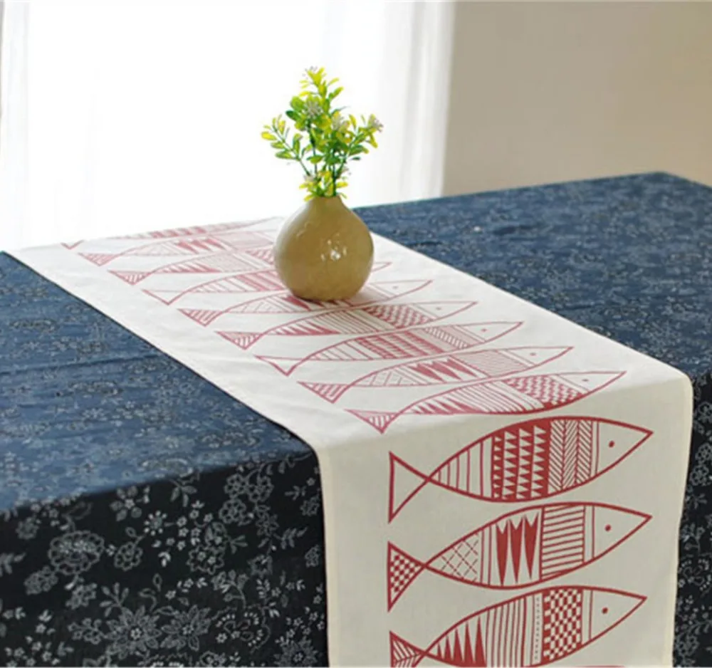 Двойная настольная дорожка FUYA с изображением мультяшных рыбок скатерть флага