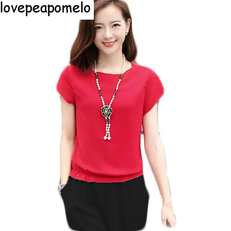 

lovepeapomeloFashion Suit Female Summer 2018 New Korean Loose Big Size Nine Pants Short-sleeved Chiffon Leisure Two pieces D197