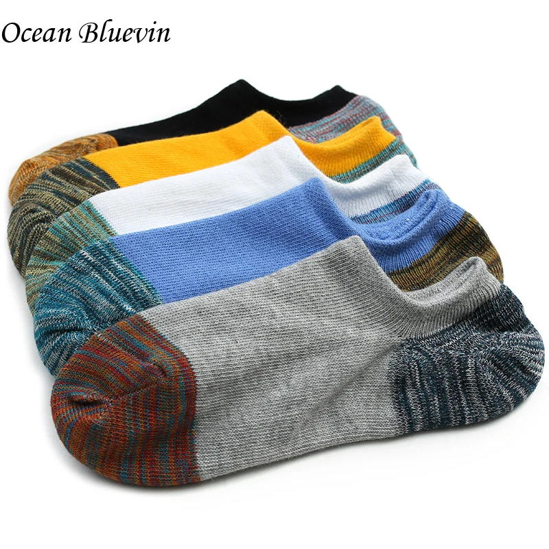 

Comfortable Stealth Men's Cotton Boat Sock Silica Gel Non-slip Shallow Mouth Antiskid 5 Colors Personality Stitching Solid Socks