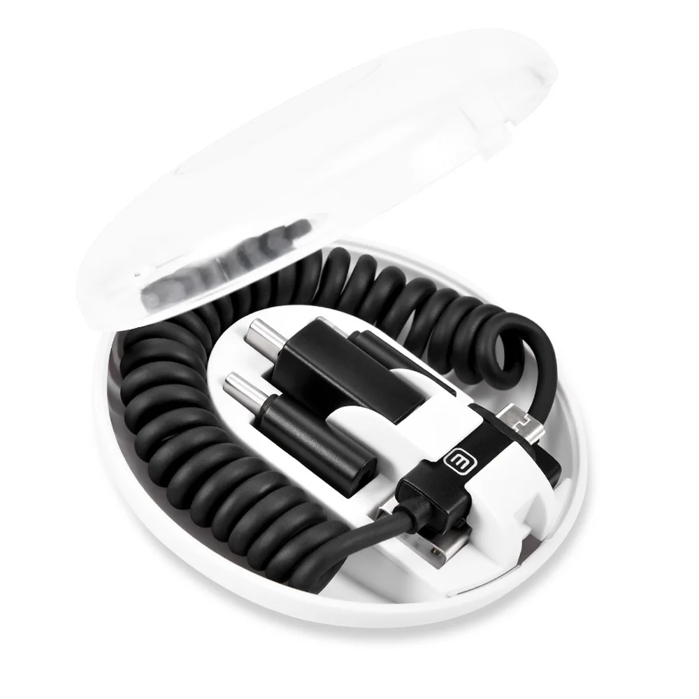 Чехол USB 6 в 1 type C USB кабель для iPhone XS Max XS Micro кабель для Xiaomi huawei samsung пружинный зарядный кабель - Цвет: Black