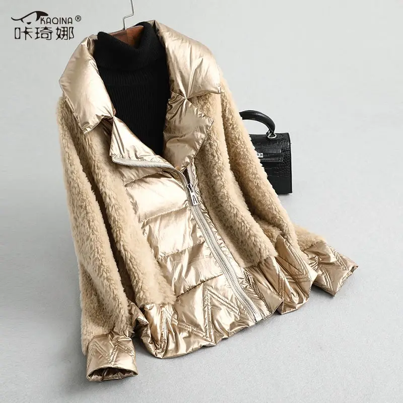 Пальто из натурального меха Женская осенне зимняя куртка овчины женская одежда