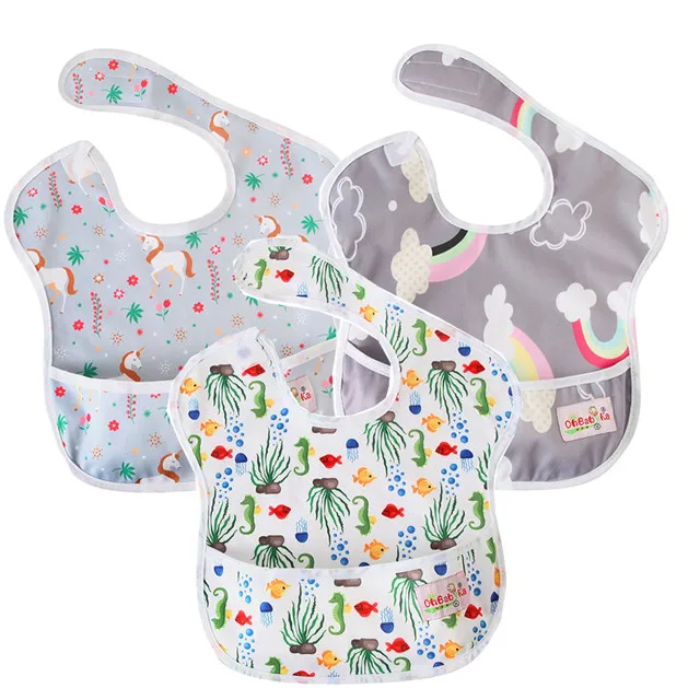 3 предмета в комплекте Водонепроницаемый нагрудники с карманом Ohbabyka бренд бутылочка для кормления ребенка нагрудники единорог; Фламинго Одежда с рисунком многоразовые аксессуары для малышей - Цвет: SZY222733