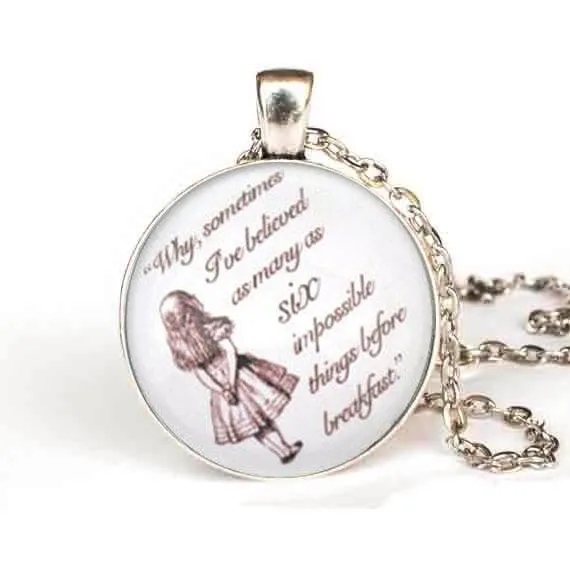Ожерелье с цитатой Alice in Wonderland шесть немыслимых вещей ожерелье подвеской на