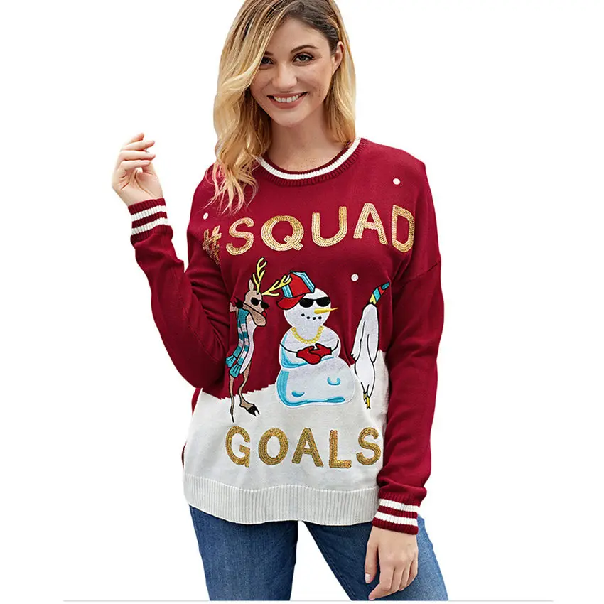 New Sweater Winter Snowman Christmas Jumper Women Sweaters Pullover Long Sleeve Casual Loose Knitted Pull Femme Hiver | Женская одежда