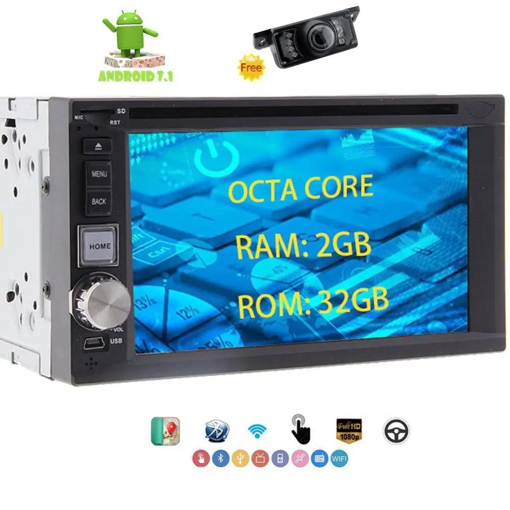 Двойной Автомобильный dvd плейер din in Dash 6 2 &quotголовное устройство Android7.1 GPS