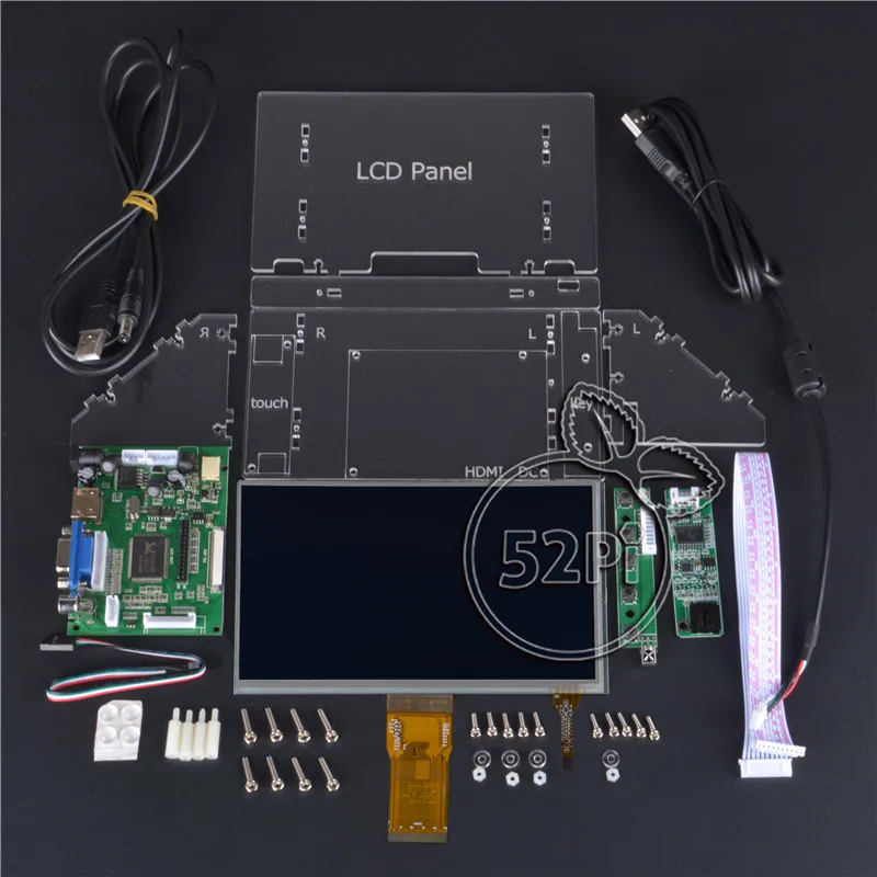 7 дюймовый TFT ЖК дисплей 52Pi 1024*600 резистивный сенсорный экран + плата драйвера HDMI VGA