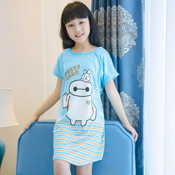 Hot sale Short sleeve girl's Nightgown Summer Cartoon night dress kids pajamas Knitted cotton children Homewear sleepwear ZP22 | Мать и