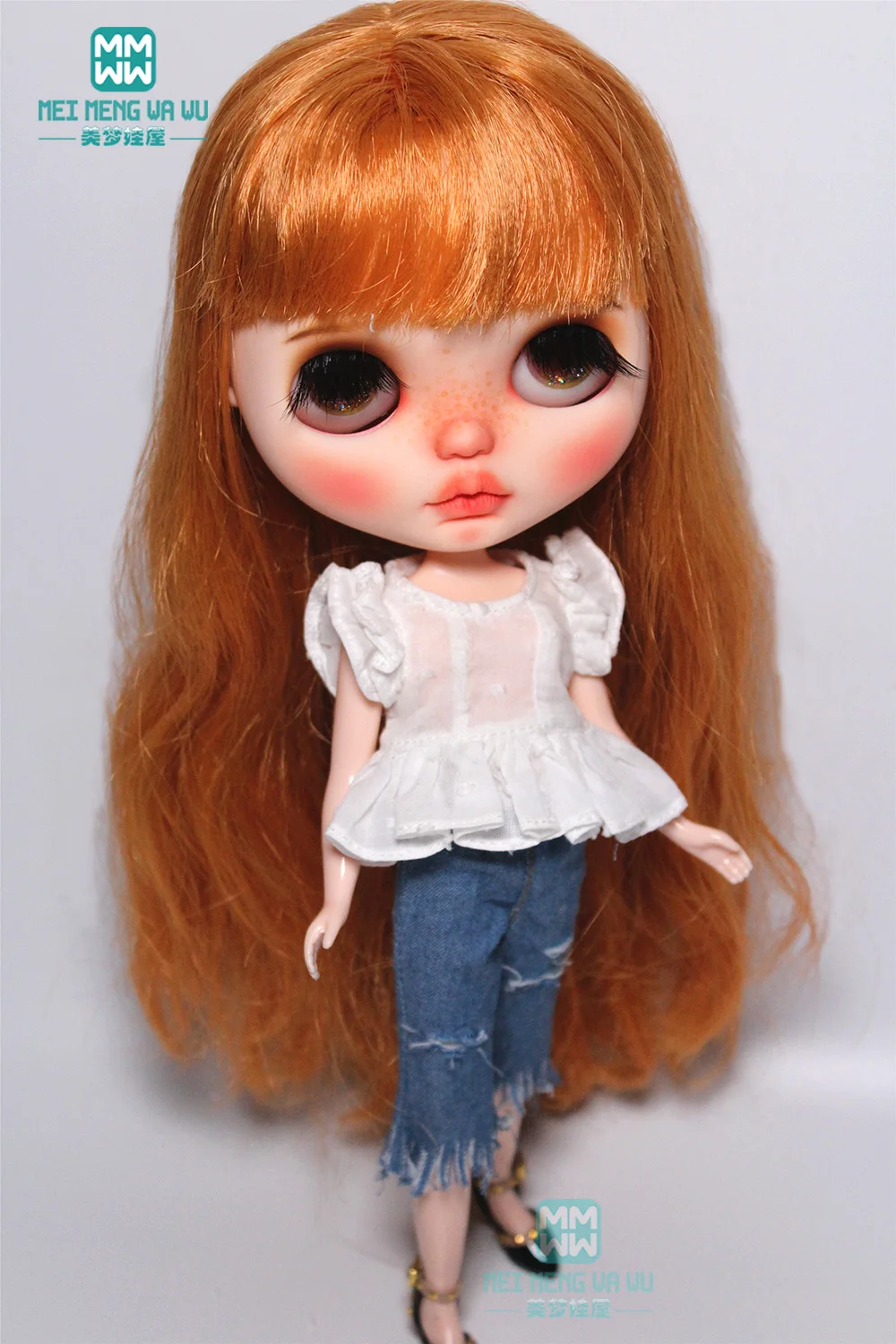 Одежда для куклы Blyth 1 шт. модная белая рубашка измельченные джинсы Azone obitsu FR 1/6 |