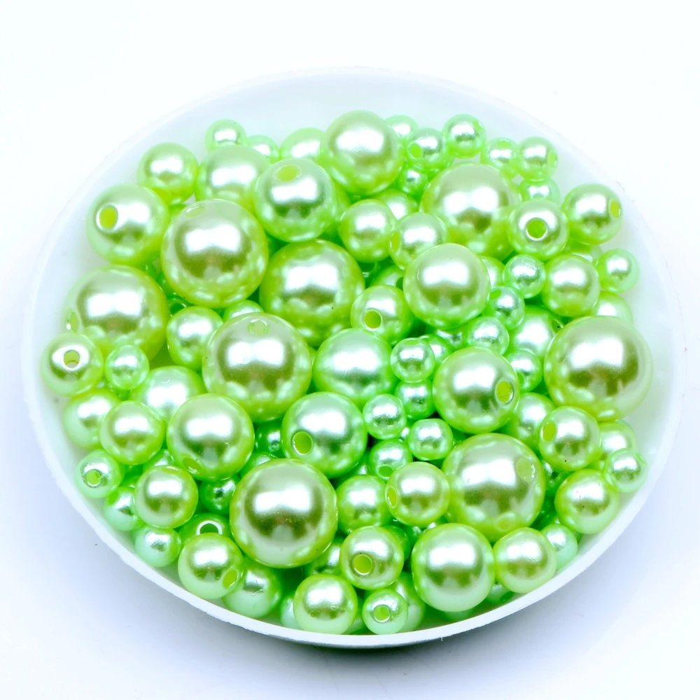 LIGHT GREEN 4, 6, 8, 10 мм и разные размеры, разноцветные Круглые бусины с имитацией жемчуга, свободные бусины DIY, ожерелье, браслет, серьги, аксессуары - Цвет: LIGHT GREEN