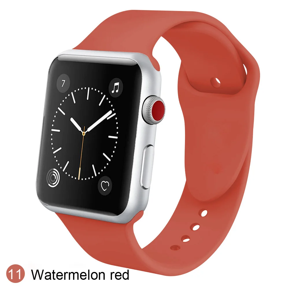 11 Спортивный силиконовый ремешок для наручных часов iWatch 1/2/3/4 ремешки для Apple Watch 38 мм, 40 мм, 42 мм, длина-44 мм, ремешок для смарт-часов браслет для Для женщин Для мужчин - Цвет ремешка: 11