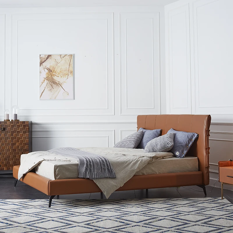 

Modern Leather Soft Bed for Home Hotel Bedroom genuine leather bed