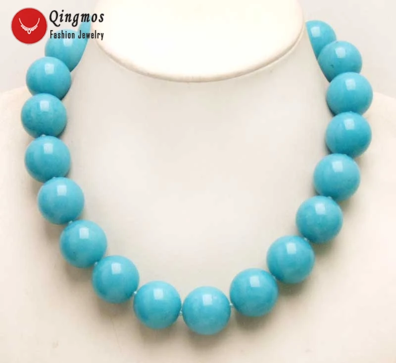 

Qingmos Trendy 20mm Round Natural Green Jades 17" Chokers Necklace for Women with Genuine Jades Necklace Jewelry-nec6279