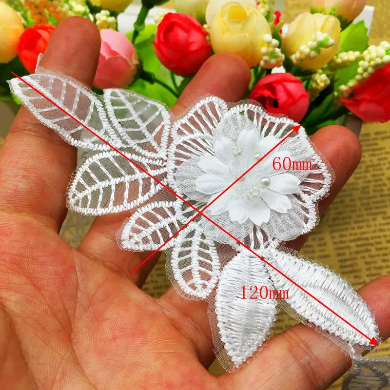 20x листья цветок бисер кружевной отделкой 3D Стразы вышитая аппликация лента DIY