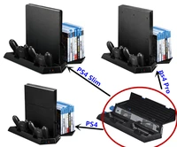 vertical stand for ps4 ps4 slim ps4 pro console cooling fan with game cd storage controller gamepad charger station 3 in 1