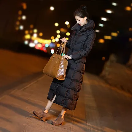 

Long Winter Women Down Coat 90% White Duck Down Jacket Goose Feather Parka 2020 Black Warm Zipper Puffer Quilted Outwear OKB166