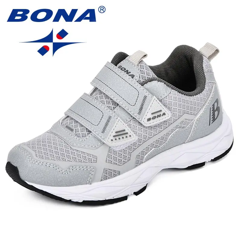 LIGHTGREY SLIVERGREY BONA Новые детские повседневная обувь кроссовки для мальчиков девочек спортивная обувь ребенок досуг кроссовки дышащая обувь Детские кроссовки - Цвет: LIGHTGREY SLIVERGREY