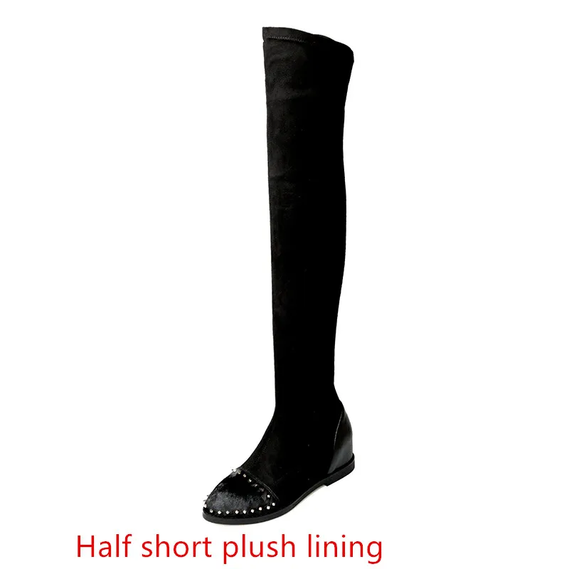black Short plush Фирменный дизайн; высококачественные полусапожки из конского волоса; женская обувь; Модная элегантная обувь с острым носком; женские ботильоны; эластичные ботинки; Размер 39 - Цвет: black Short plush