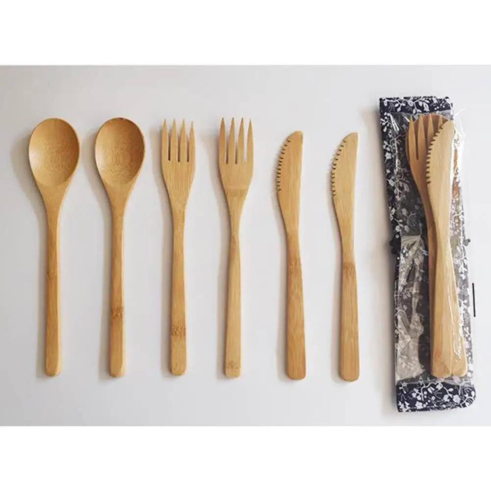 3 шт. Портативный Бамбуковый Западный набор столовых приборов с сумками в