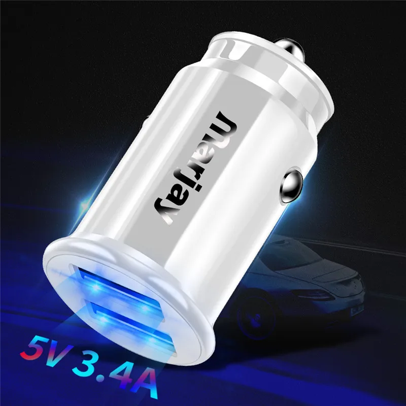 White Marjay Красный USB Автомобильное зарядное устройство для iPhone X Xiaomi Redmi Note 7 samsung S10 Tablet Dual 3.4A быстрое зарядное устройство автомобильное зарядное устройство адаптер в автомобиль - Тип штекера: White