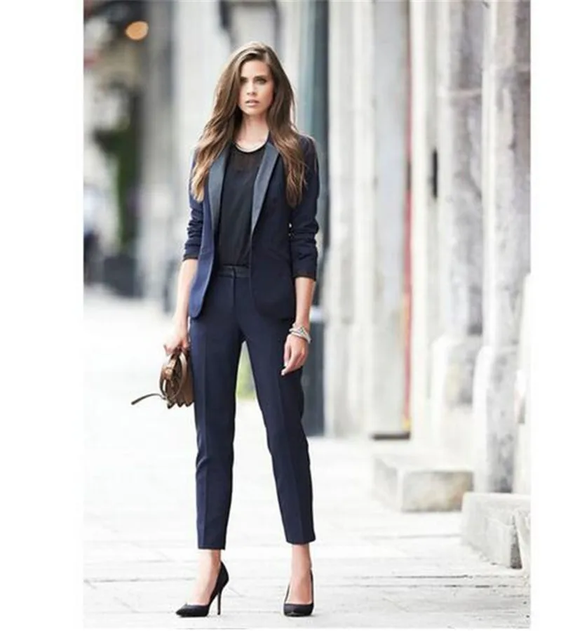 Elegant Navy Formal Business Women Suits Fashion Ladies Pantsuit Costumes Womens Suits Blazer with Pants Custom Made