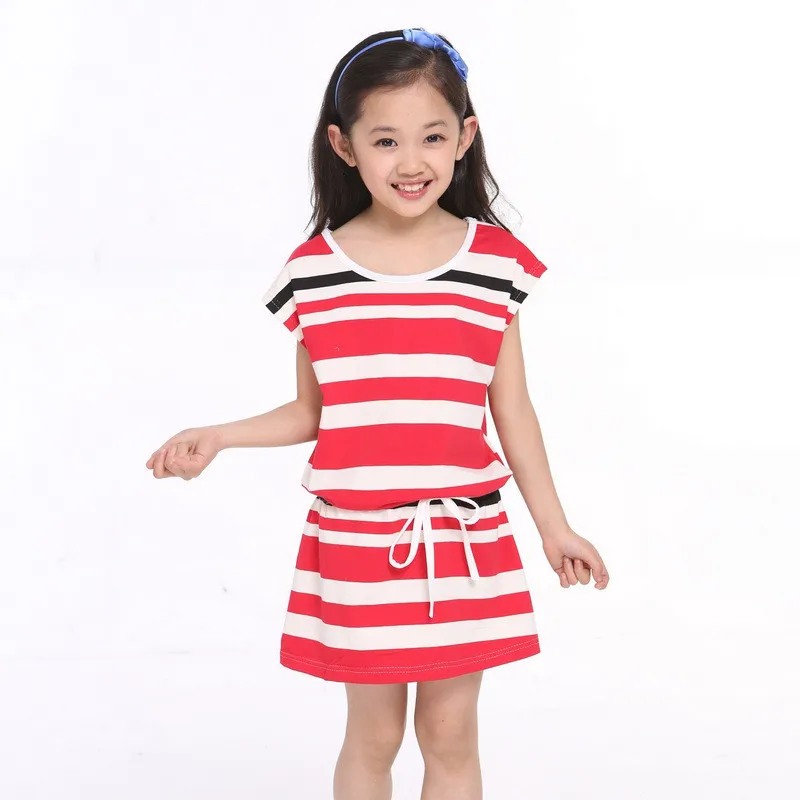 Free Shipping 2014 new Korean fashion cool summer sports girls striped short-sleeved dress | Мать и ребенок