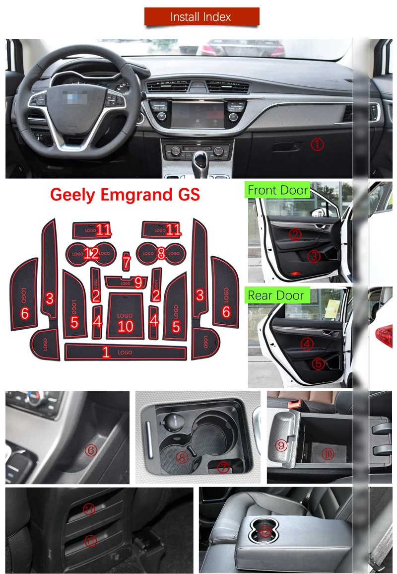 Противоскользящий коврик с прорезями для ворот резиновые подставки Geely Emgrand GS 2016