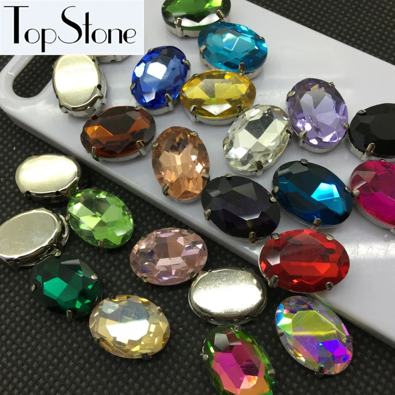 TopStone цветные стеклянные кристаллы для шитья овальной формы необычный камень с