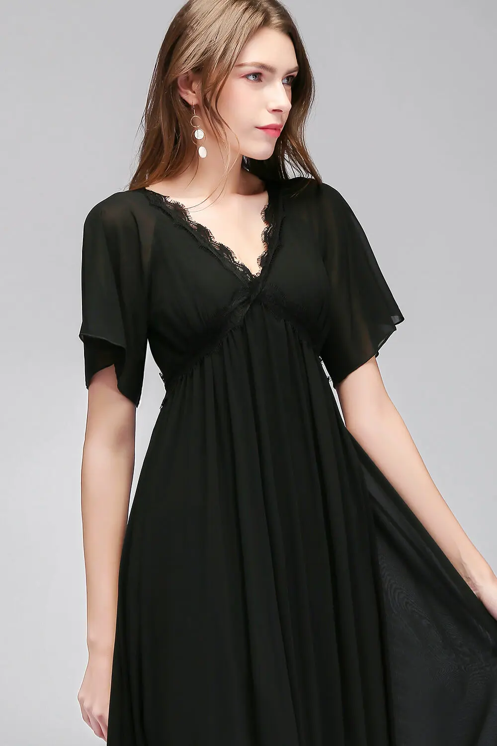 Длинное шифоновое платье Babyonlinedress черное элегантное вечернее с коротким рукавом