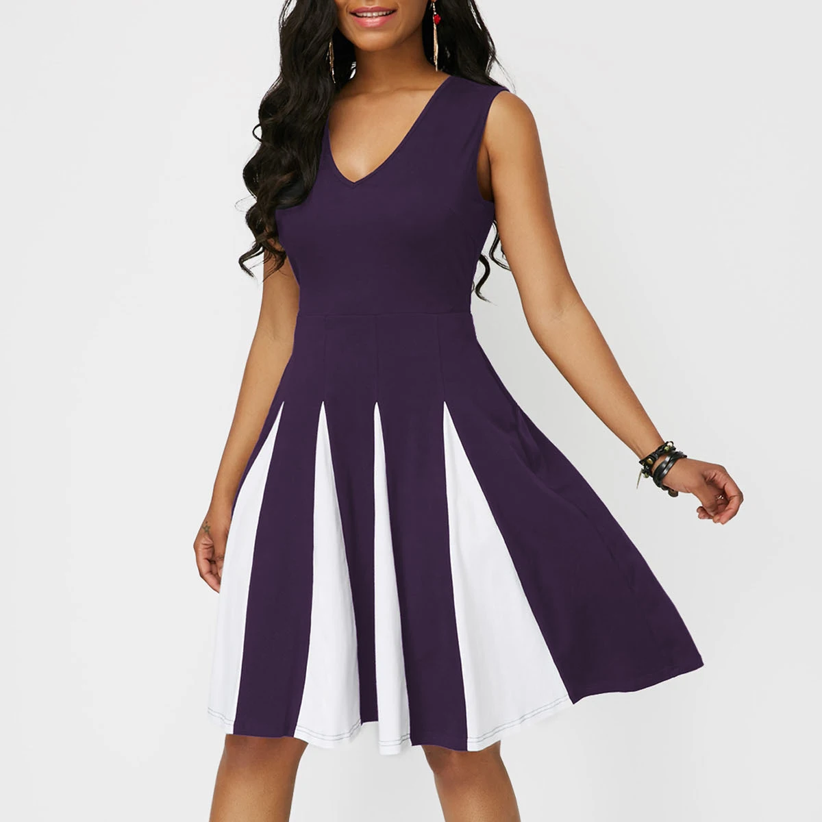 Summer Dress Women Casual Plus Size Slim Black White Patchwork Color Dresses Elegant Sexy V Neck A Line Party Dress 5XL