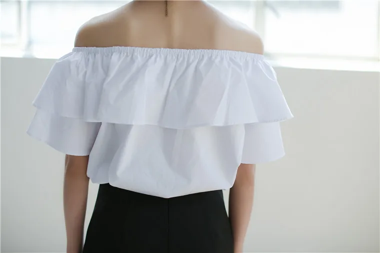 Топы с открытыми плечами для Для женщин 2019 Лето корейский стиль оборками