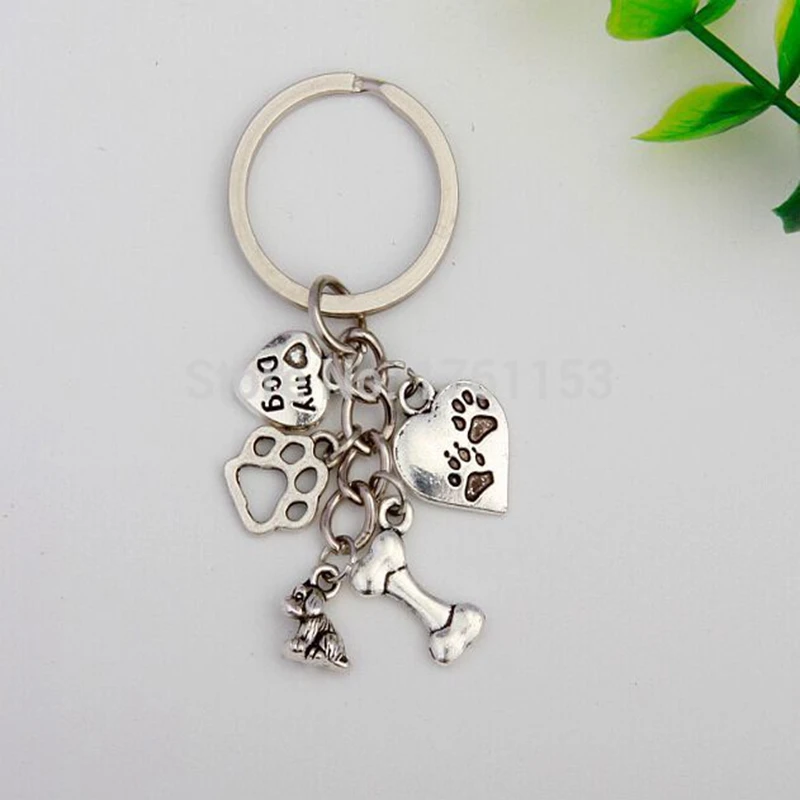 Хит продаж собачья кость лапа и сердце 5 подвесок сплав брелок для женщин девочек