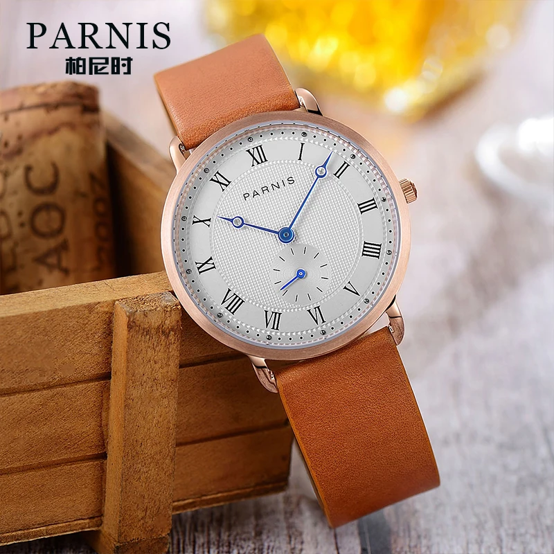 Часы наручные Parnis Мужские кварцевые модные водонепроницаемые с кожаным ремешком